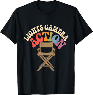Director Film Crew Lights Camera Action Video Producer Quote T-Shirt - T-Shirt | Black