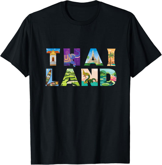 Family Heritage Gifts Thailand Letter Art - -Adult, Black, Small, Short Sleeve, Crew Collar, Pull On, 1 Count, Unique Thai Cultural Design T-Shirt - T-Shirt | Black