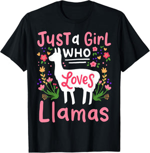 Llama Just a Girl Who Loves Llamas Llama Lover Gift T-Shirt - T-Shirt | Black