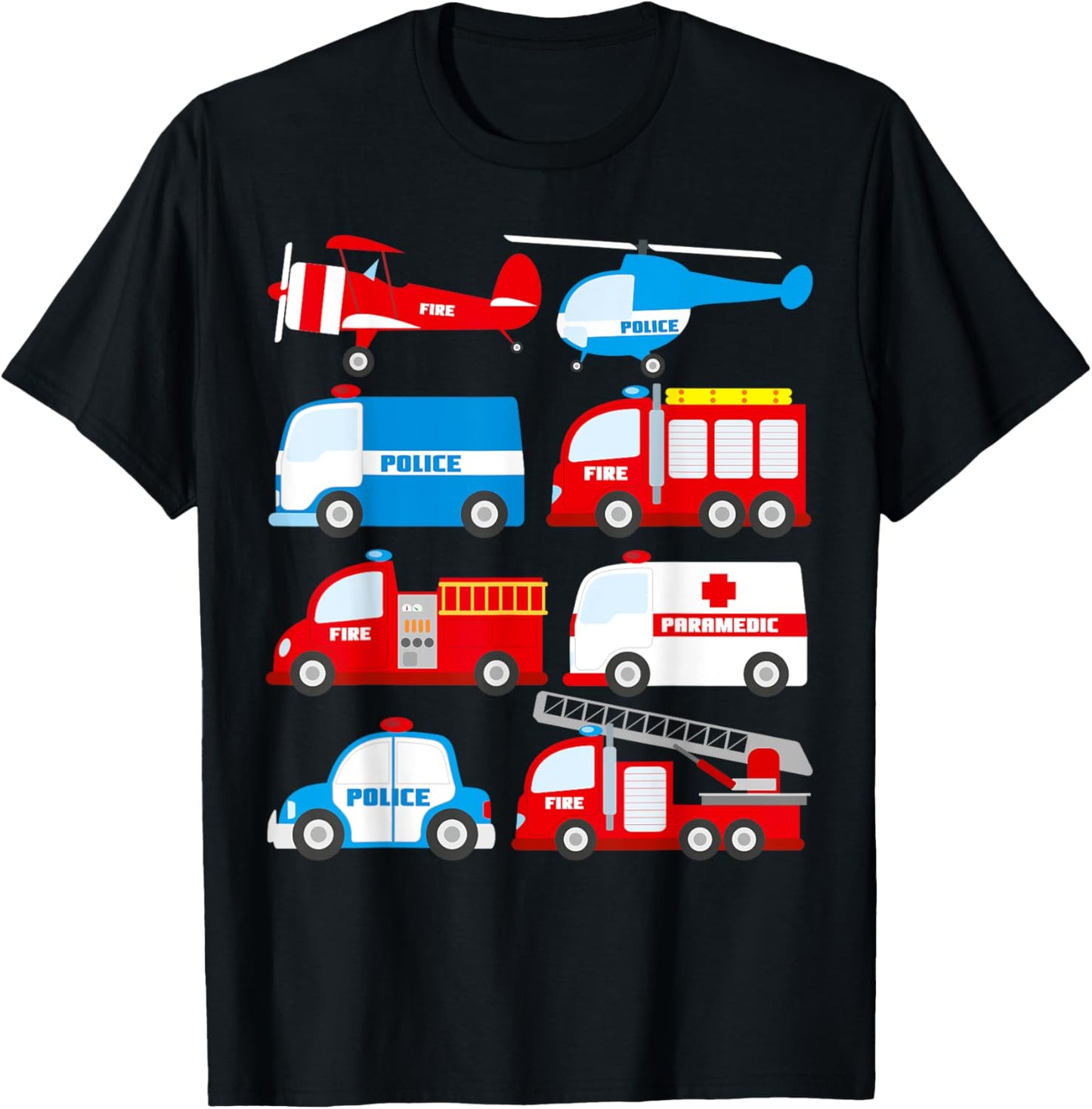Emergency Vehicles Birthday Ambulance Fire Truck Firefighter T-Shirt - T-Shirt | Black