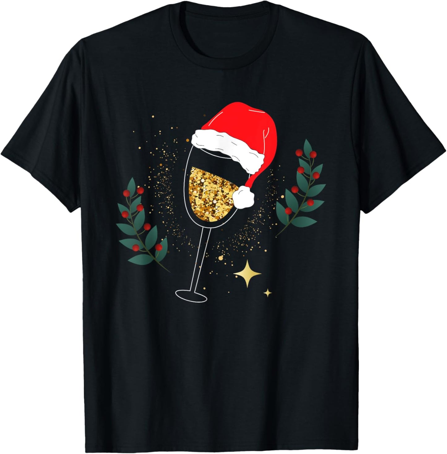 Christmas Champagne Santa Hat Glass Drink T-Shirt - T-Shirt | Black