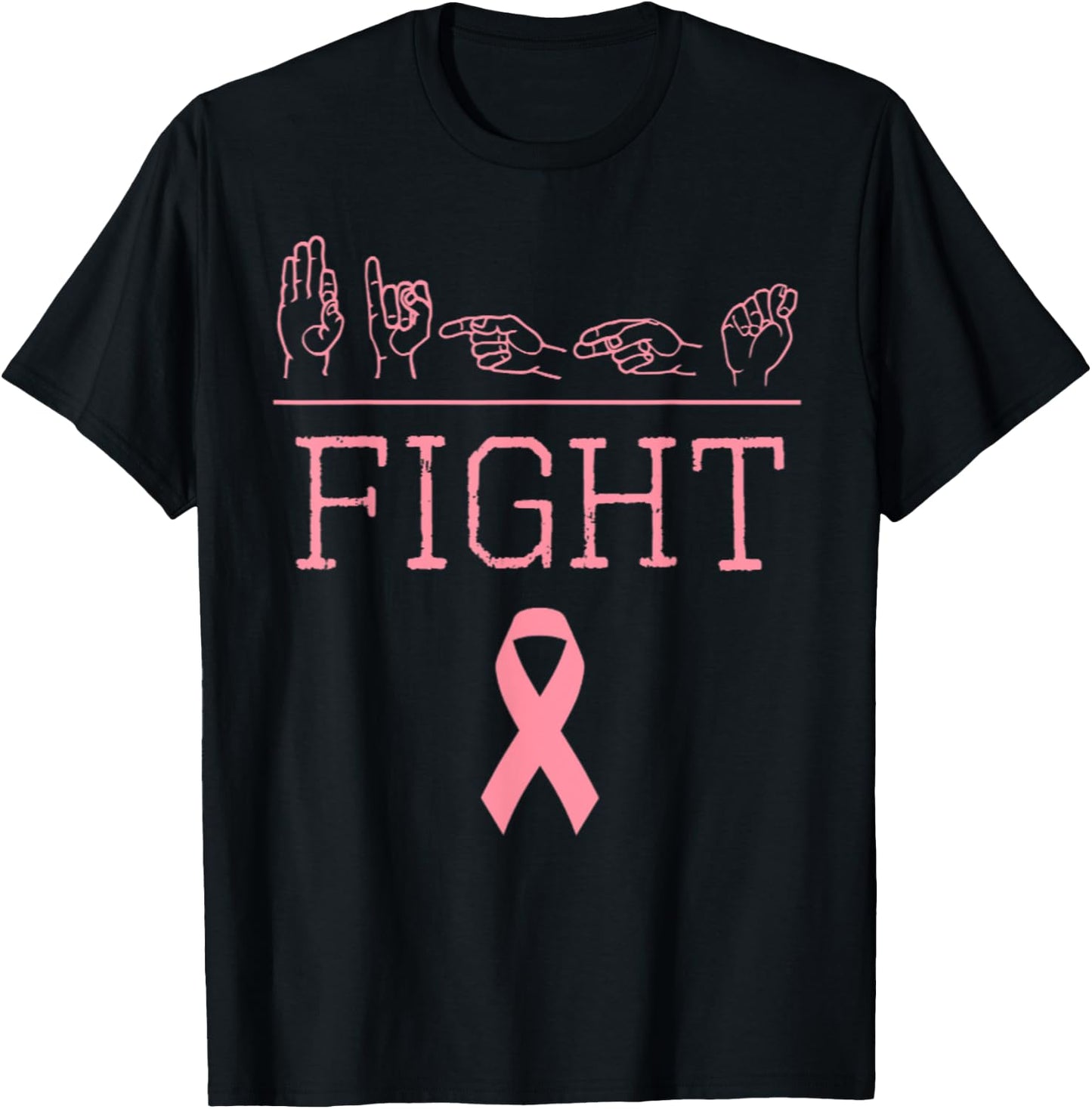 Deaf Pride ASL Fight Breast Cancer Awareness Ribbon Gift T-Shirt - T-Shirt | Black