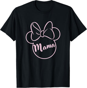 Disney Mickey and Friends Minnie Mouse Mama Pink Bow Ears T-Shirt - T-Shirt | Black