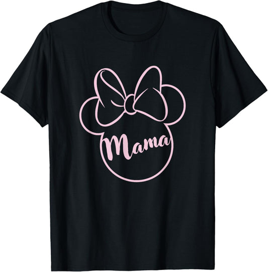 Disney Mickey and Friends Minnie Mouse Mama Pink Bow Ears T-Shirt - T-Shirt | Black