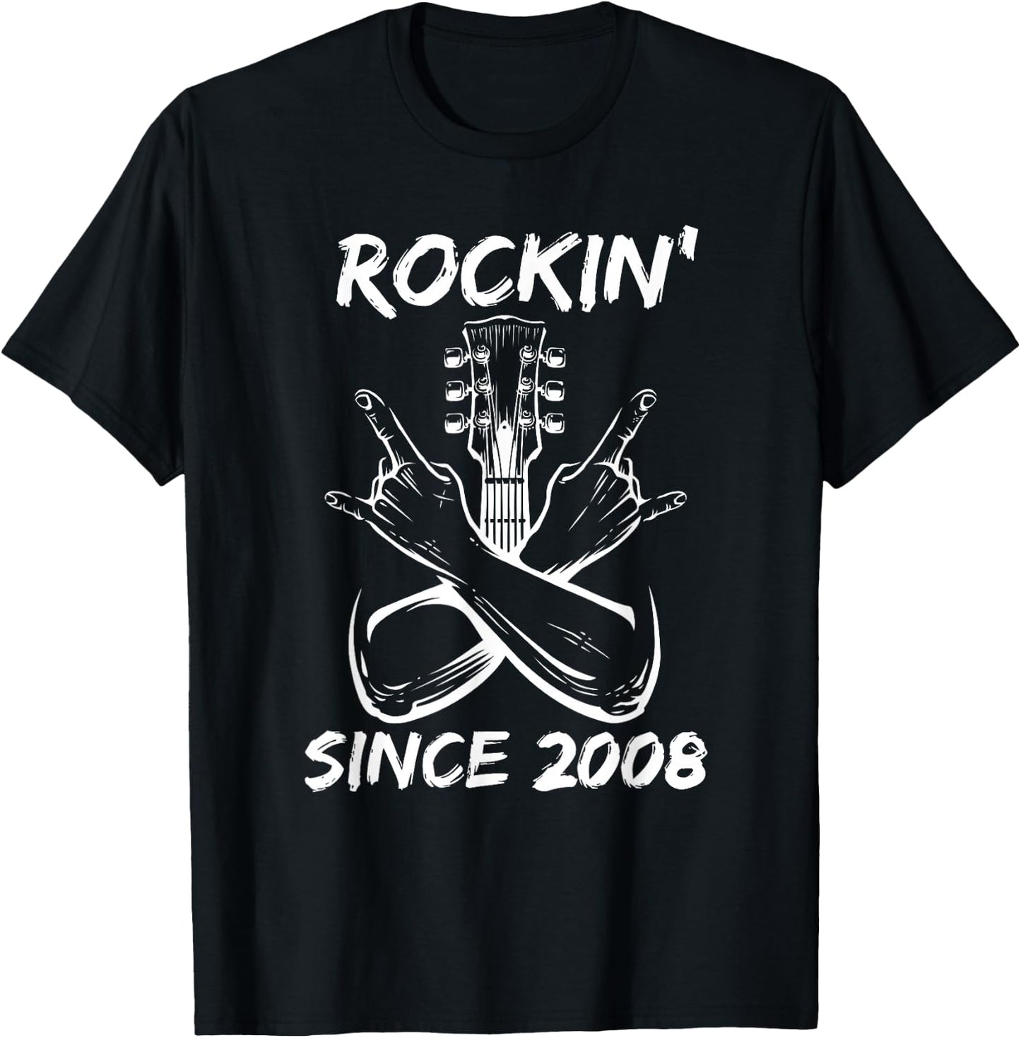 Rockin' Since 2008 Rock 17th Birthday Guitar 17 Years Old T-Shirt - T-Shirt | Black