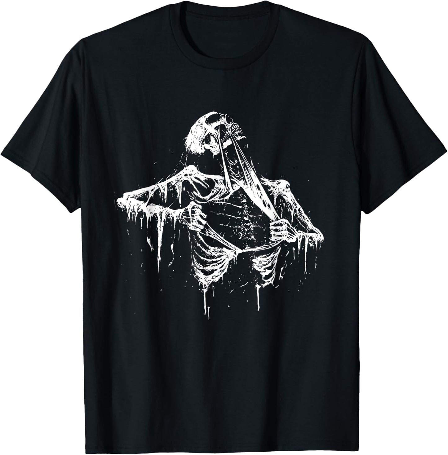 Skeleton Ripping Rib Cage Vintage 90s Graphic Halloween T-Shirt - T-Shirt | Black