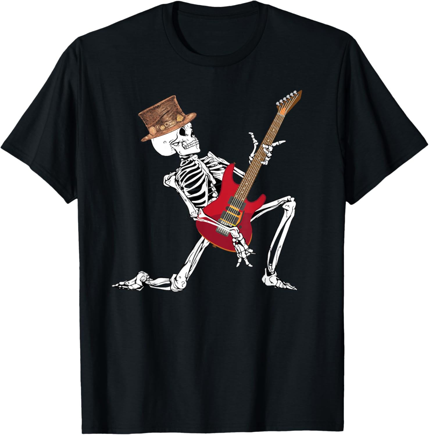 Skeleton Playing Electric Guitar Funny Halloween T-Shirt - T-Shirt | Black