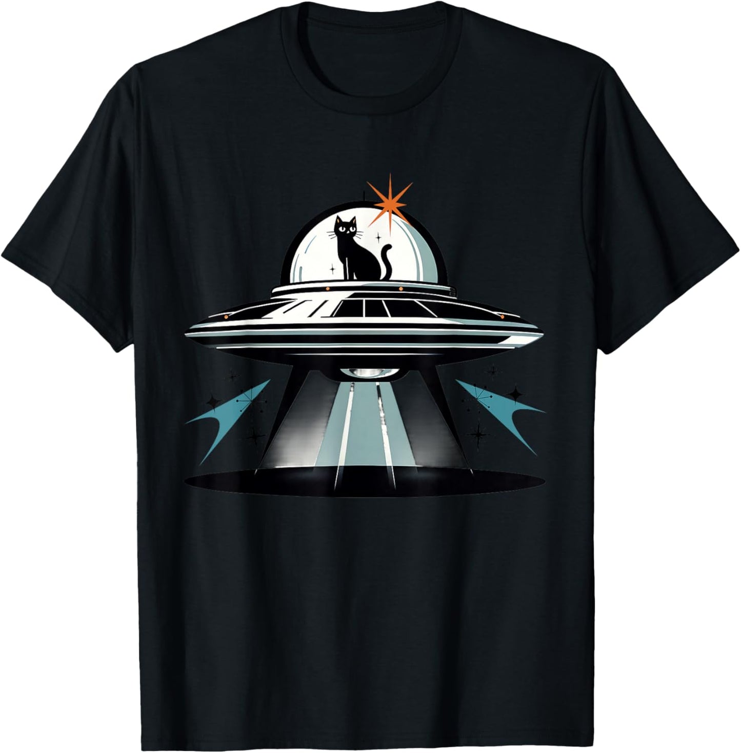 Midcentury Mid Century Cat Retro Atomic Age Space Capsule T-Shirt - T-Shirt | Black