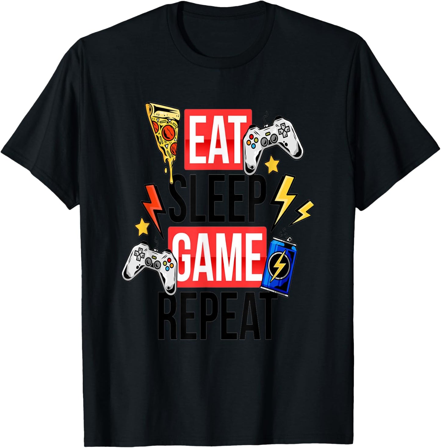 Funny Eat Sleep Game Repeat for Video Games Lovers T-Shirt - T-Shirt | Black