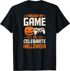 I Paused My Game To Celebrate Halloween Introvert Gamer T-Shirt - T-Shirt | Black