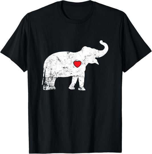 Elephant with red Heart T-Shirt - T-Shirt | Black
