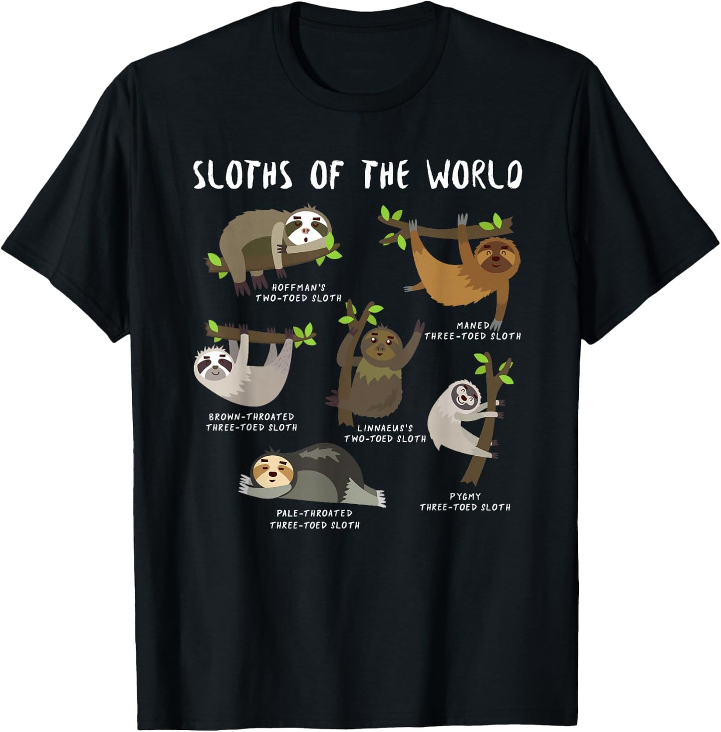 Kids Youth Boys Sloth Animal Design Themed - Types of Sloths T-Shirt - T-Shirt | Black