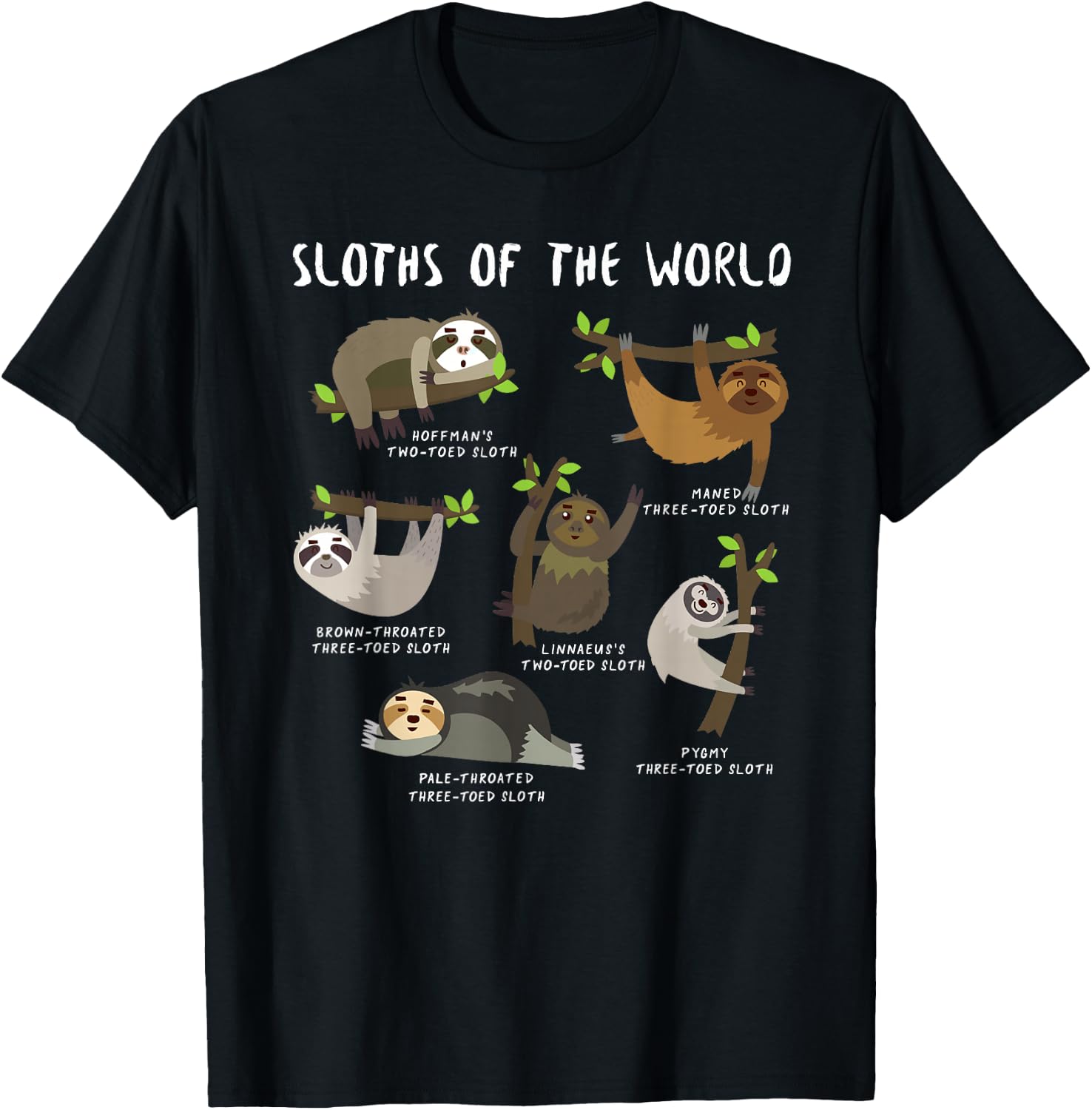 Kids Youth Boys Sloth Animal Design Themed - Types of Sloths T-Shirt - T-Shirt | Black