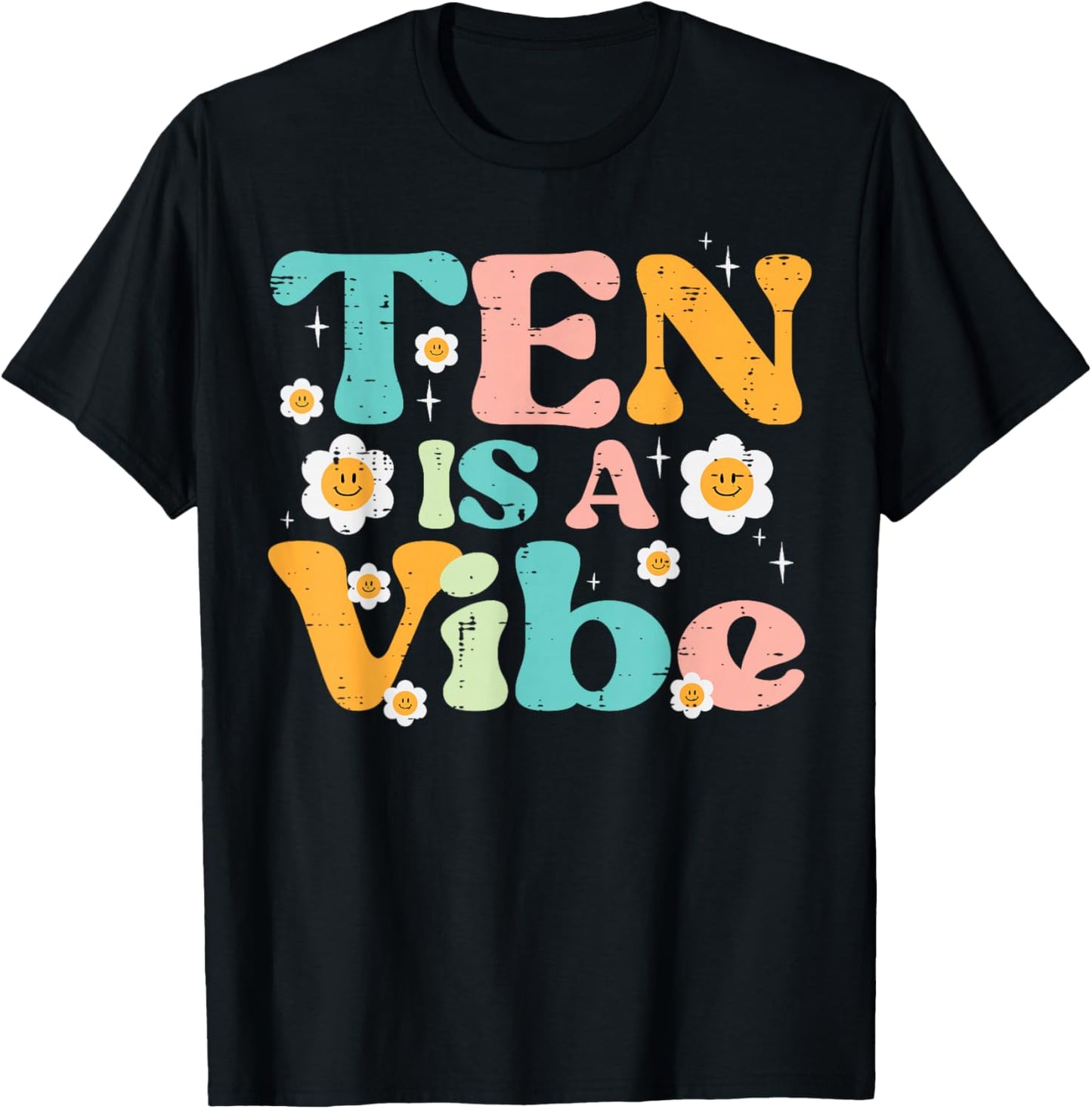 10th Birthday 10 Is A Vibe Retro Bday Groovy Girls Kids T-Shirt - T-Shirt | Black