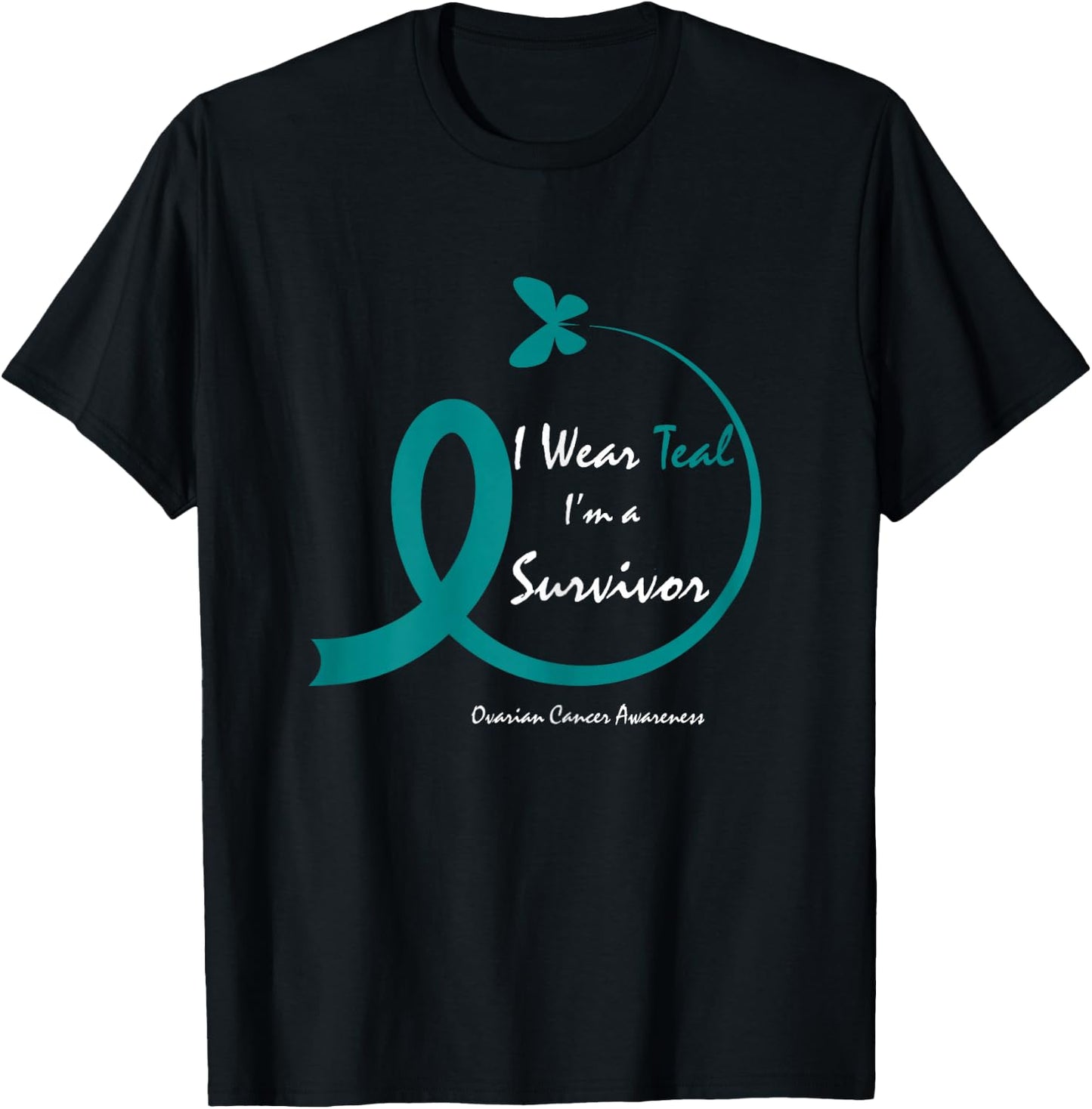 Cute Ovarian Cancer Survivor Gifts Teal Butterfly Awareness T-Shirt - T-Shirt | Black