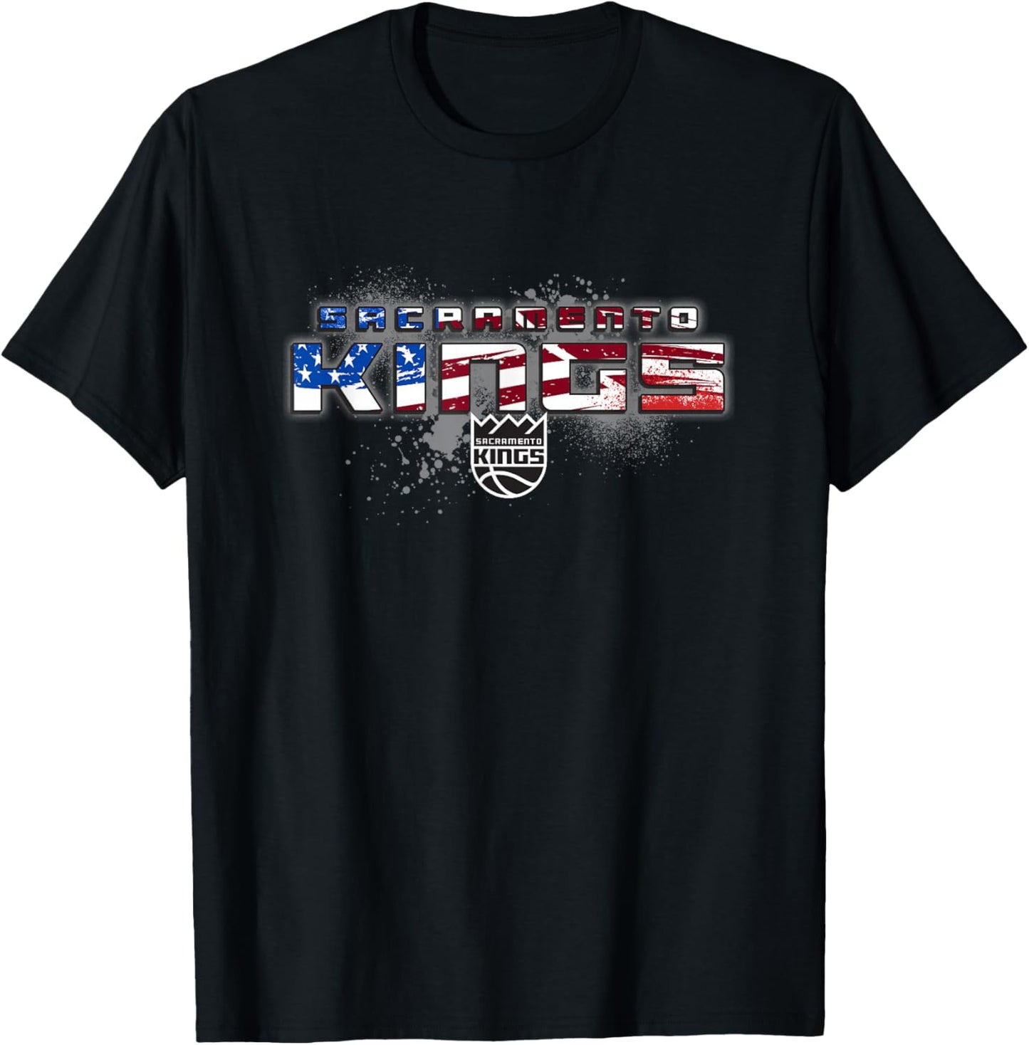 NBA Sacramento Kings American Flag Distressed Paint Spill T-Shirt - T-Shirt | Black