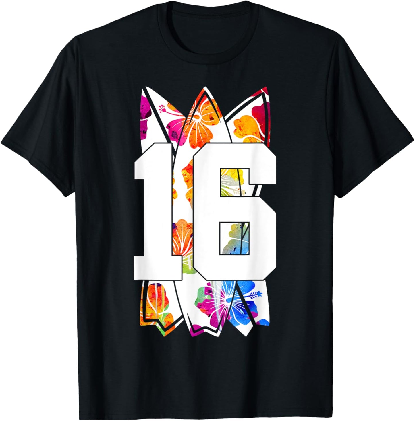 Surfer Surfboard Number 16 Surfing 16th Birthday T-Shirt - T-Shirt | Black