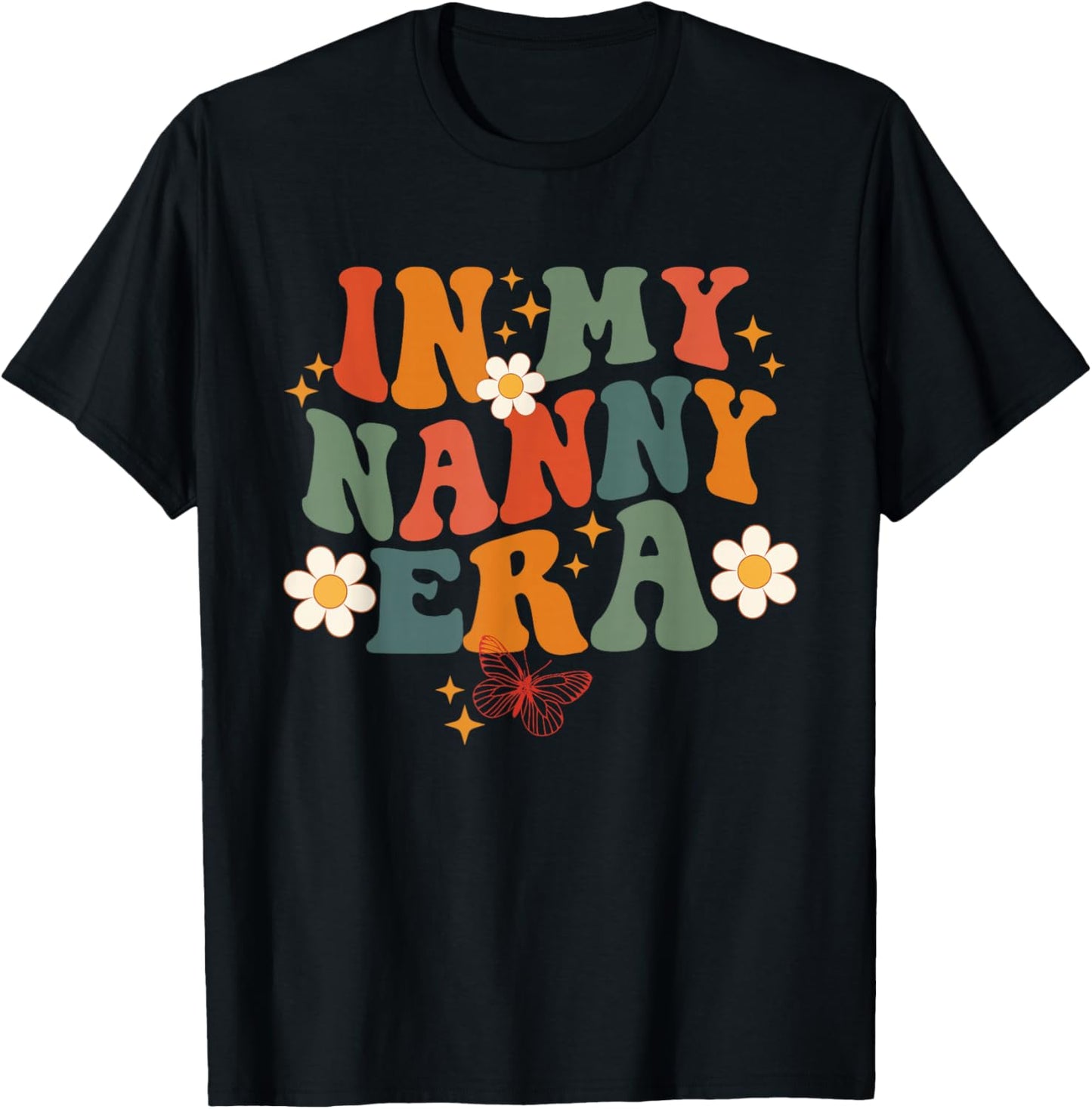 In My Nanny Era Retro Groovy Family For Grandma Mother's Day T-Shirt - T-Shirt | Black