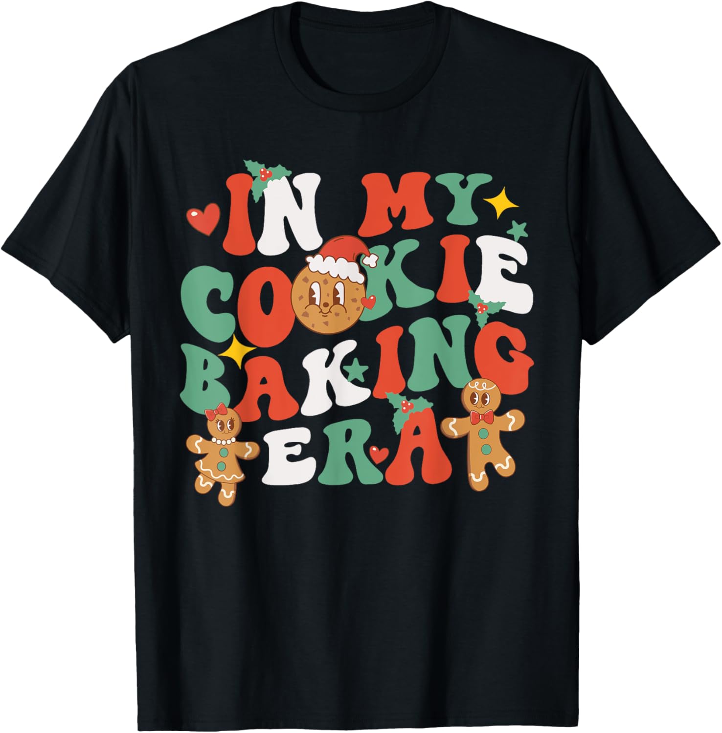 In My Cookie Baking Era Funny Holiday Baker Groovy Retro T-Shirt - T-Shirt | Black