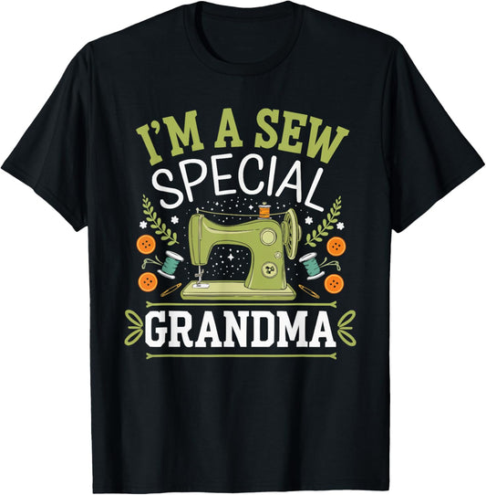 Sewing Quilting Grandma Seamstress Fabric Thread Sewer T-Shirt - T-Shirt | Black