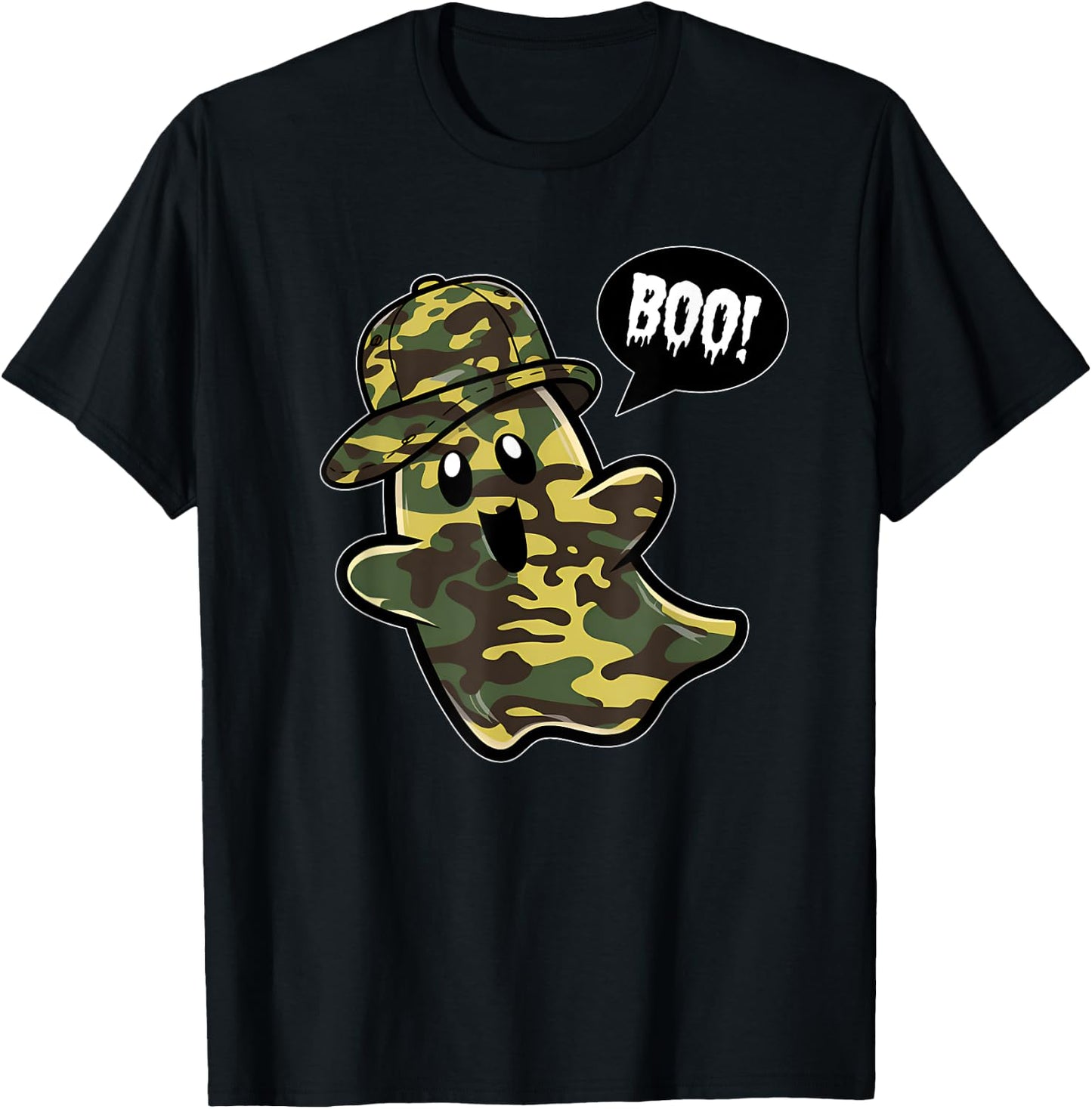 Funny Hello Hunting Season Halloween Camouflage Camo Ghost T-Shirt - T-Shirt | Black