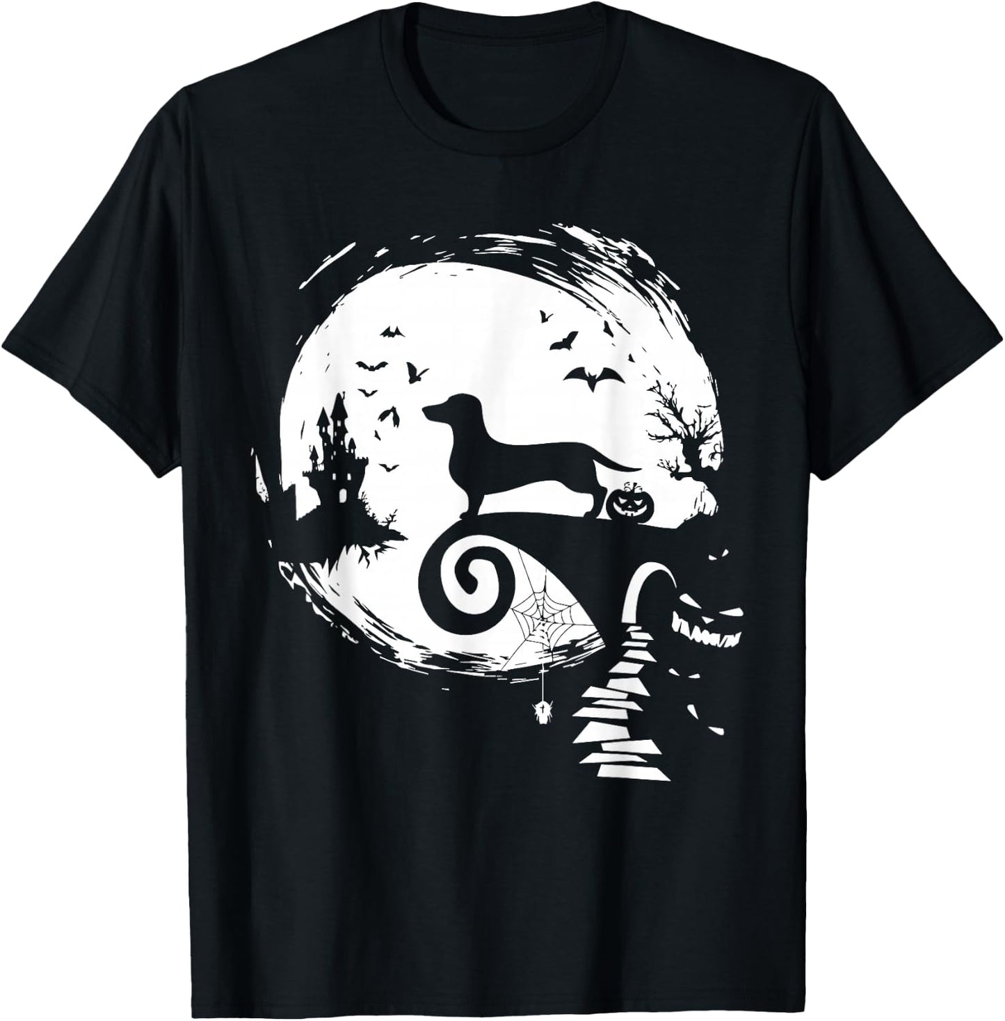 Dachshund Dog And Moon Halloween Costume Dog Lover Funny T-Shirt - T-Shirt | Black