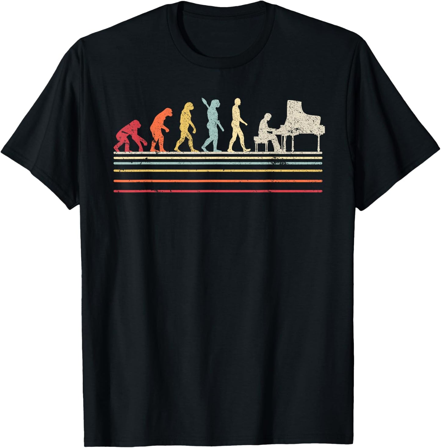 Funny Piano T Shirt. Retro Vintage Evolution Of Man Shirt T-Shirt - T-Shirt | Black