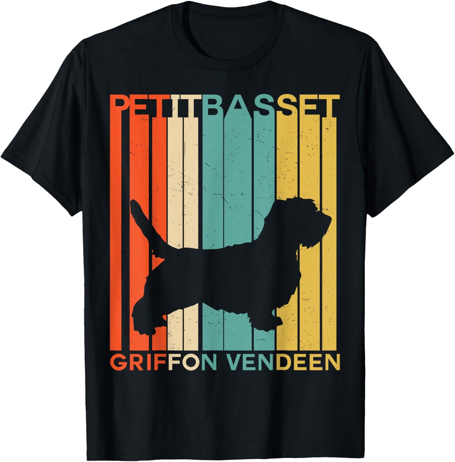 Retro Vintage Petit Basset Griffon Vendeen PBGV Silhouette T-Shirt - T-Shirt | Black