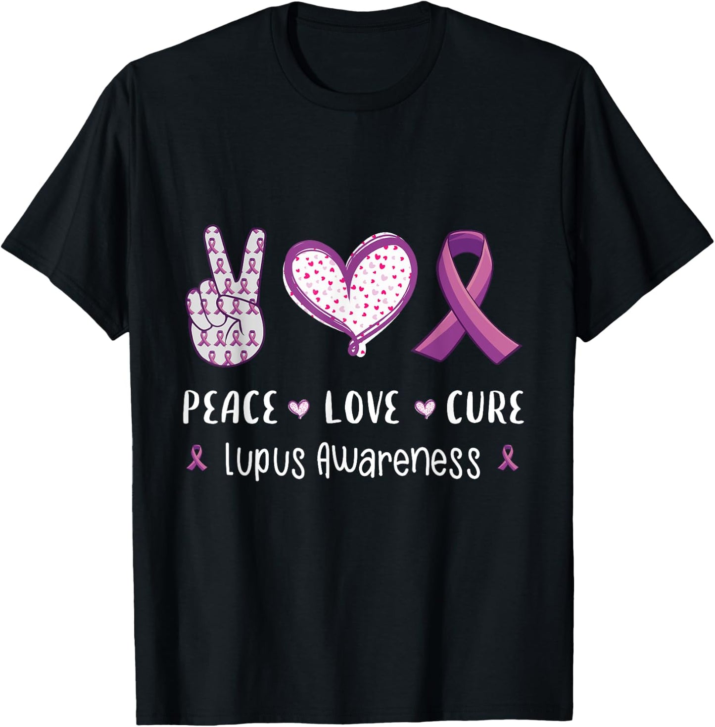 Peace Love cure lupus awareness men women kids lupus T-Shirt - T-Shirt | Black
