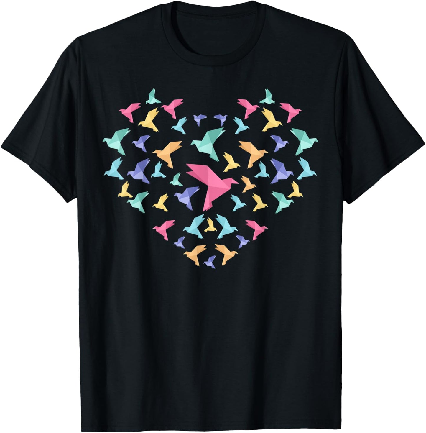 Japanese Paper Folding Art Paper Cranes Heart Origami T-Shirt - T-Shirt | Black