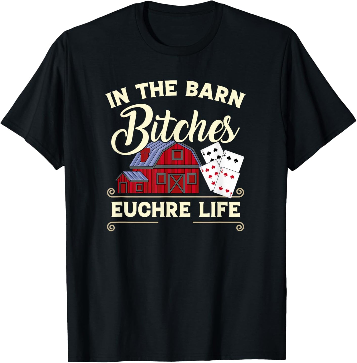 Euchre Lovers In The Barn Funny Card Player T-Shirt - T-Shirt | Black