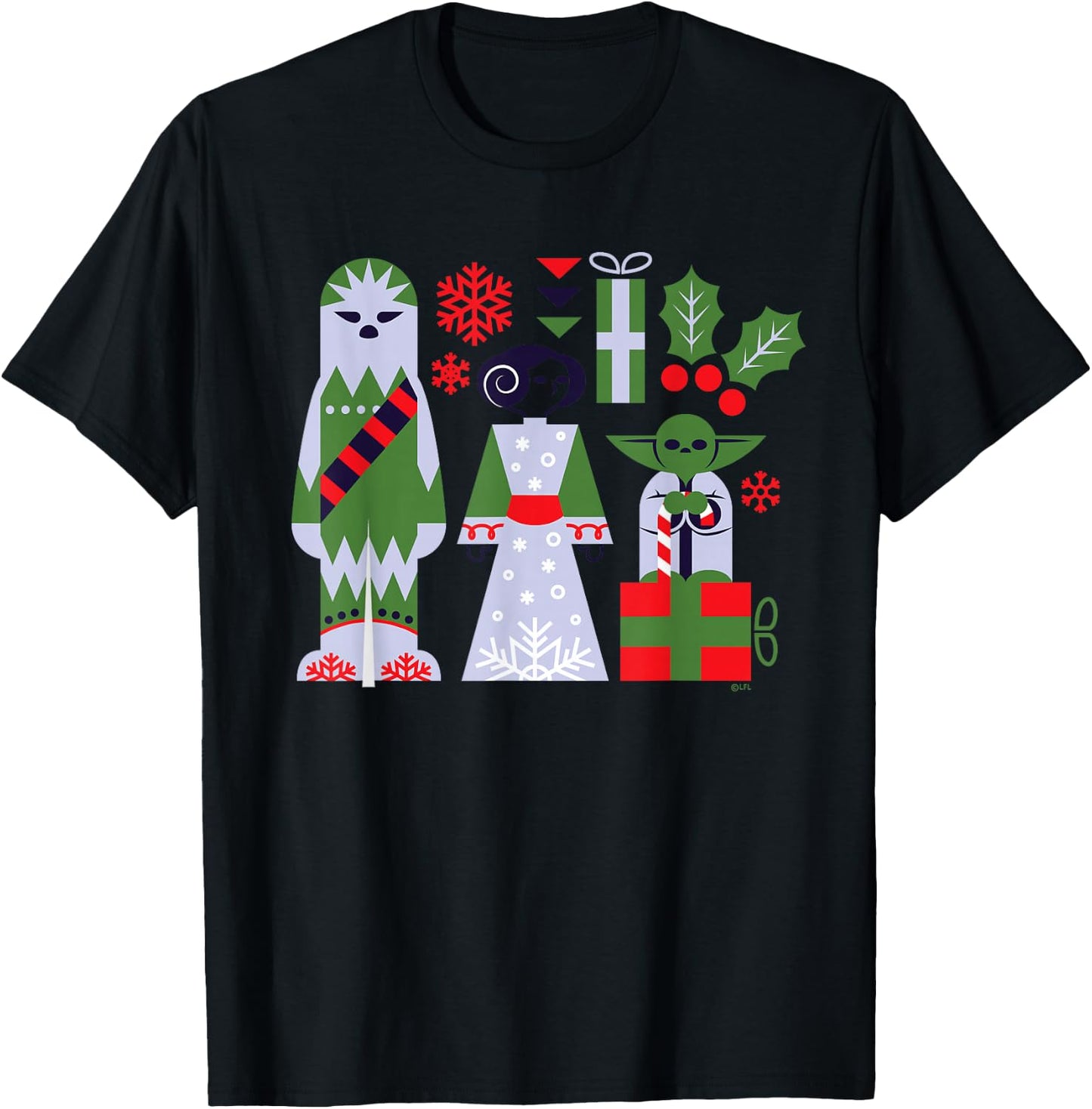 Star Wars Chewbacca Princess Leia and Yoda Christmas Holiday T-Shirt - T-Shirt | Black