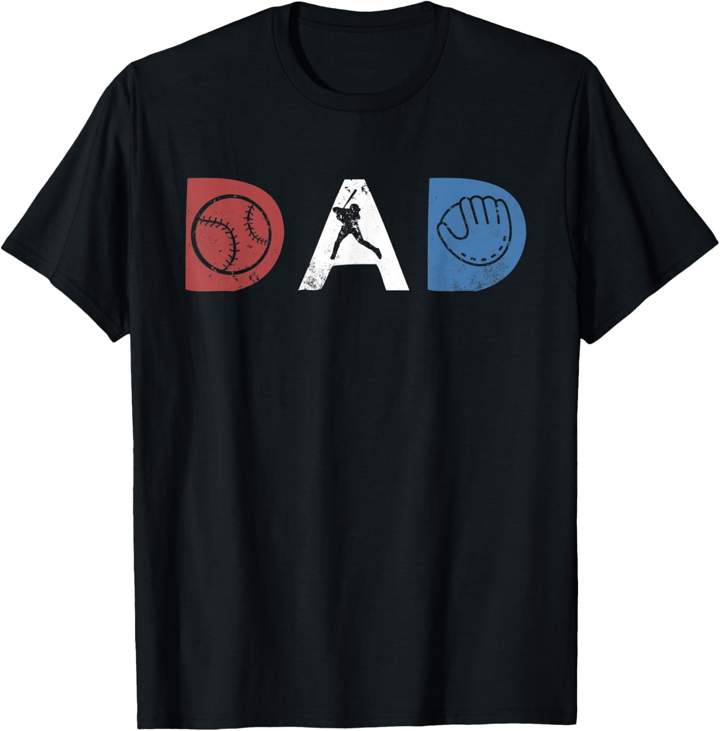 Baseball Dad Softball Vintage Retro Style Red White Blue T-Shirt - T-Shirt | Black