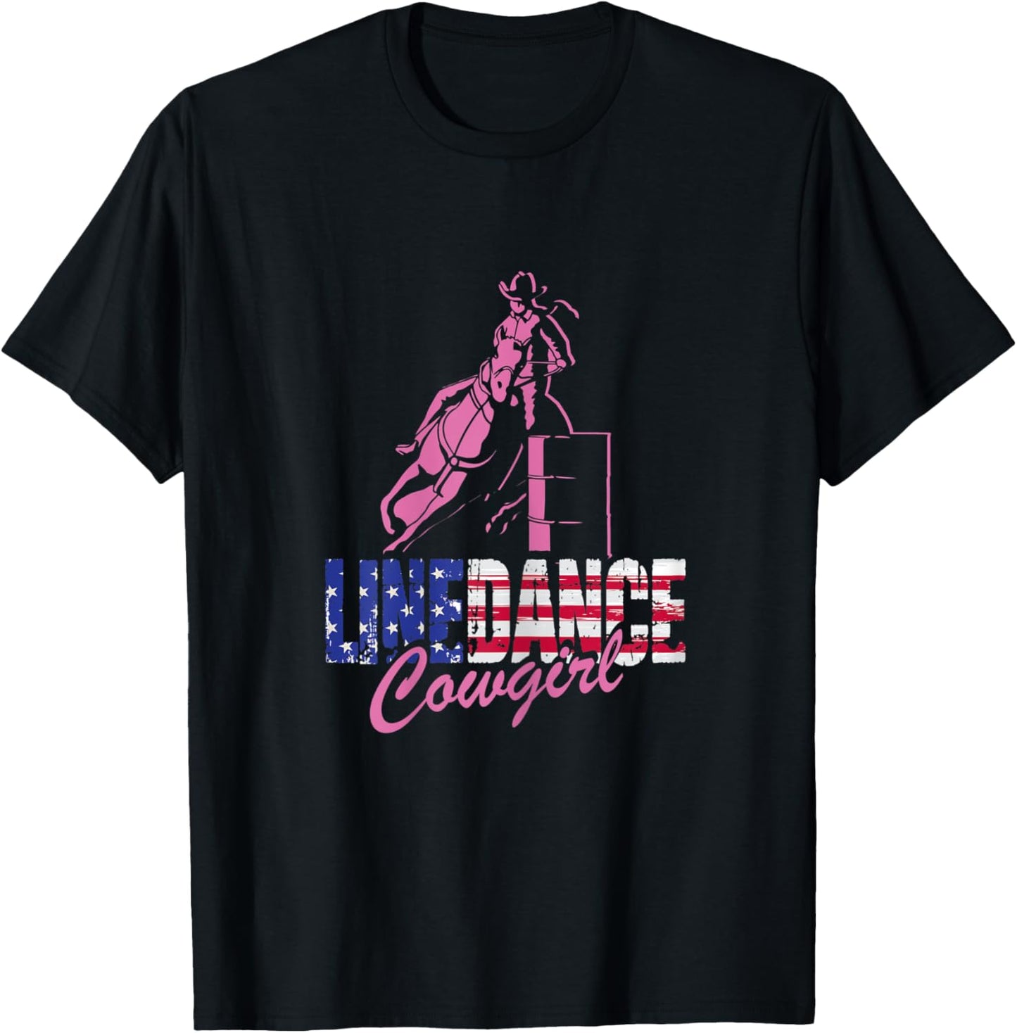 Damen Line Dance Cowgirl | US-amerikanische Flagge | Western Dancing T-Shirt - T-Shirt | Black