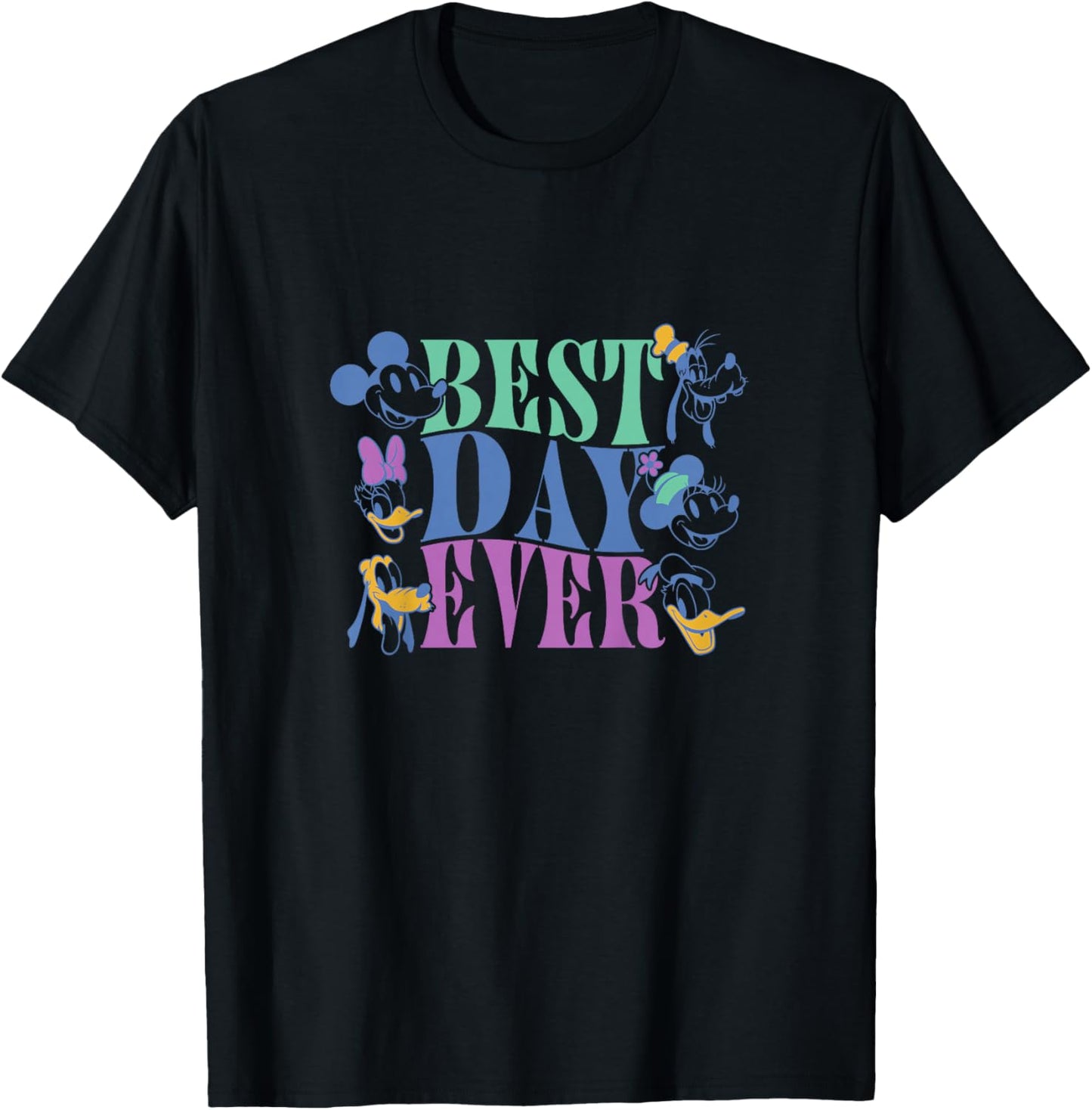 Kids Disney Mickey and Friends Best Day Ever Vintage Youth T-Shirt - T-Shirt | Black