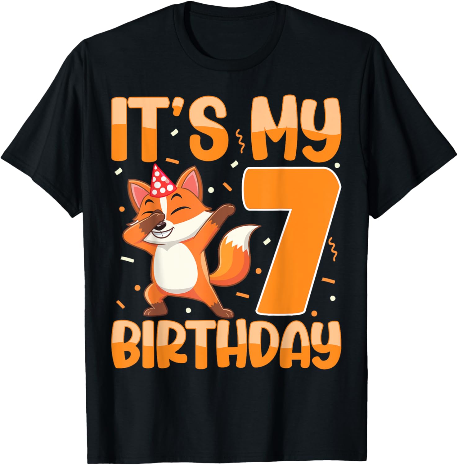 It's My 7th Birthday Dabbing Fox 7 Years Old Boys Girls T-Shirt - T-Shirt | Black