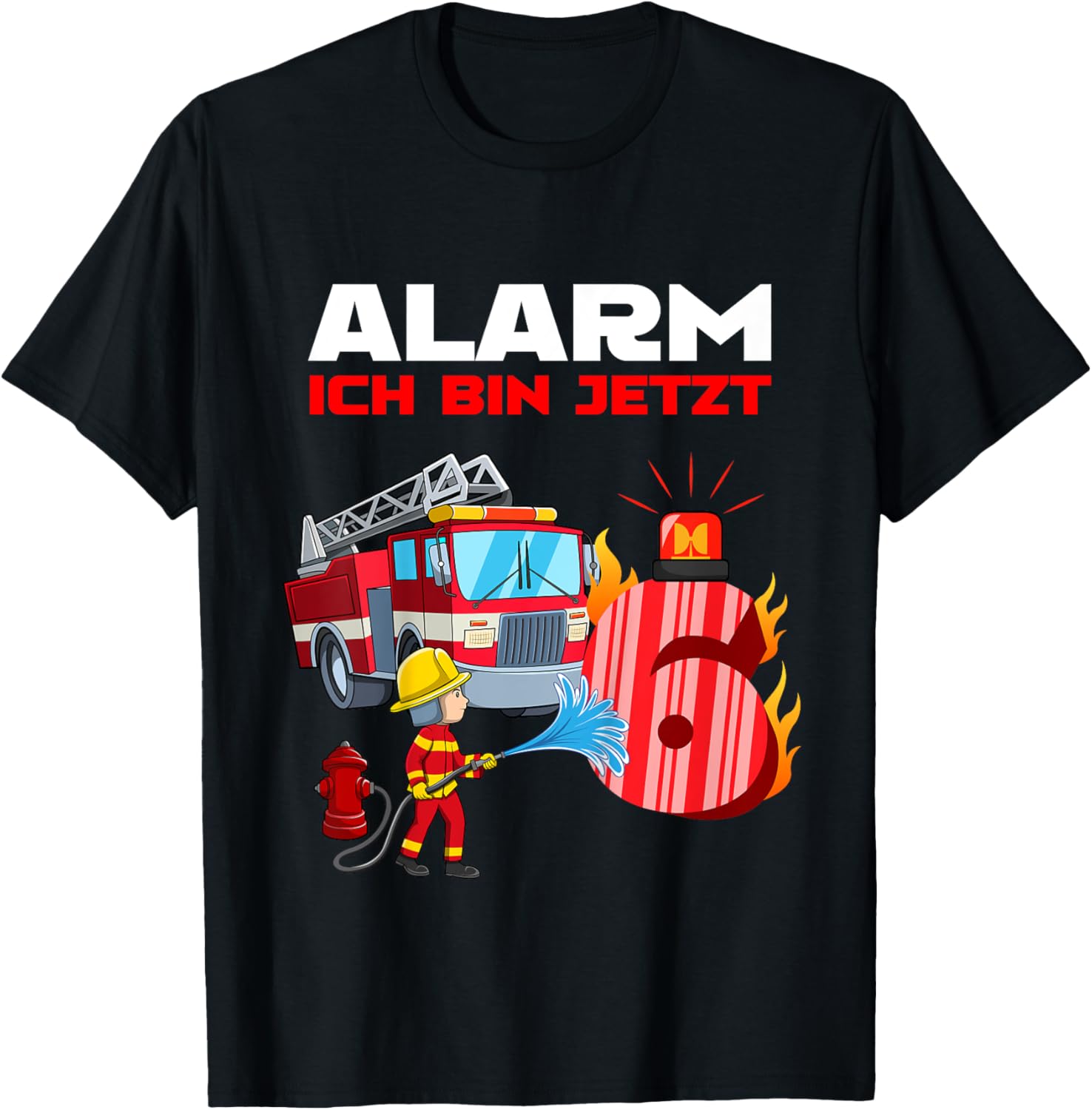 Kinder 6 Geburtstag Feuerwehr - 6 Jahre Junge T-Shirt - T-Shirt | Black