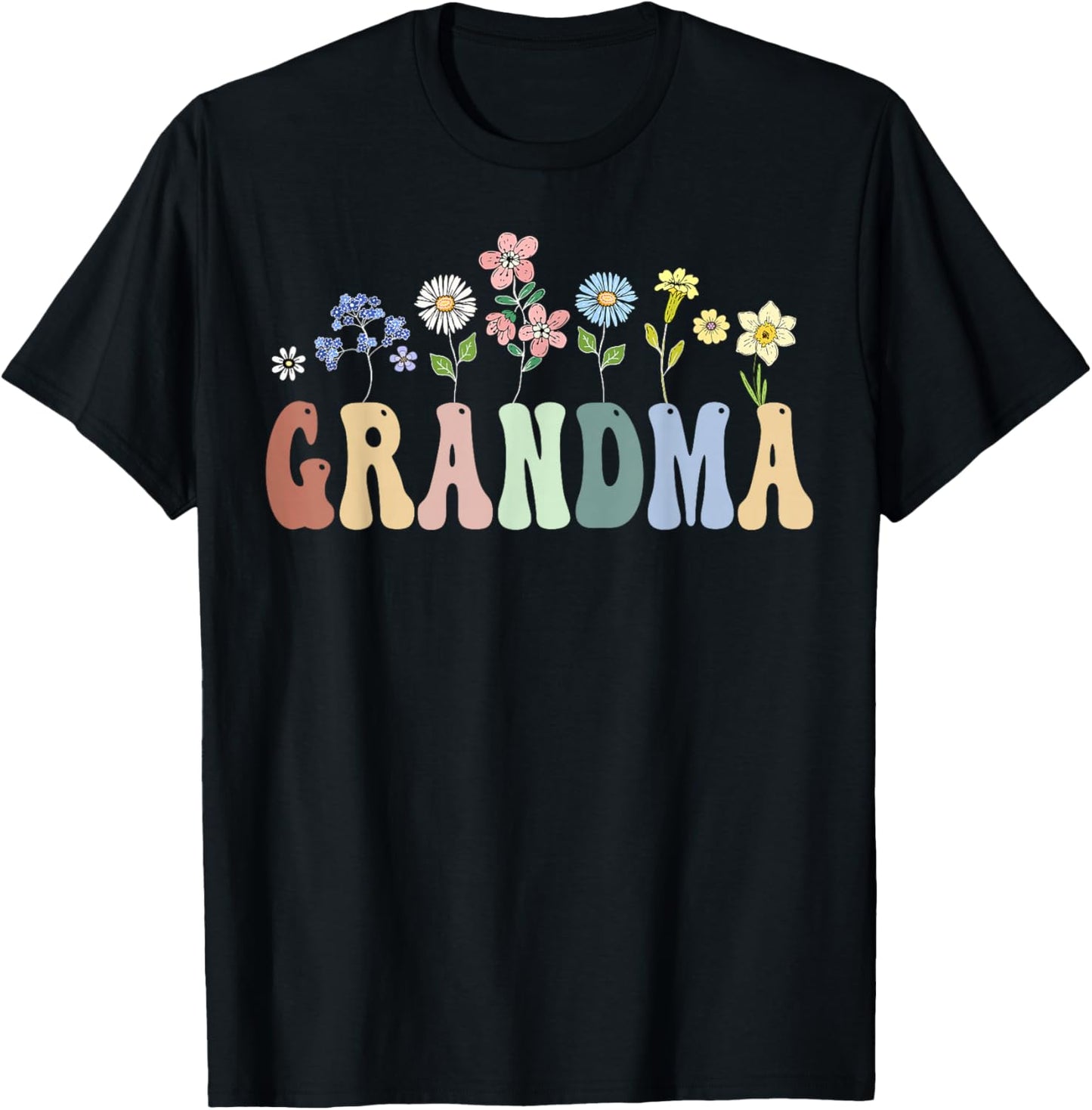 Grandma Gifts Women Wildflower Floral Design Grandma T-Shirt - T-Shirt | Black