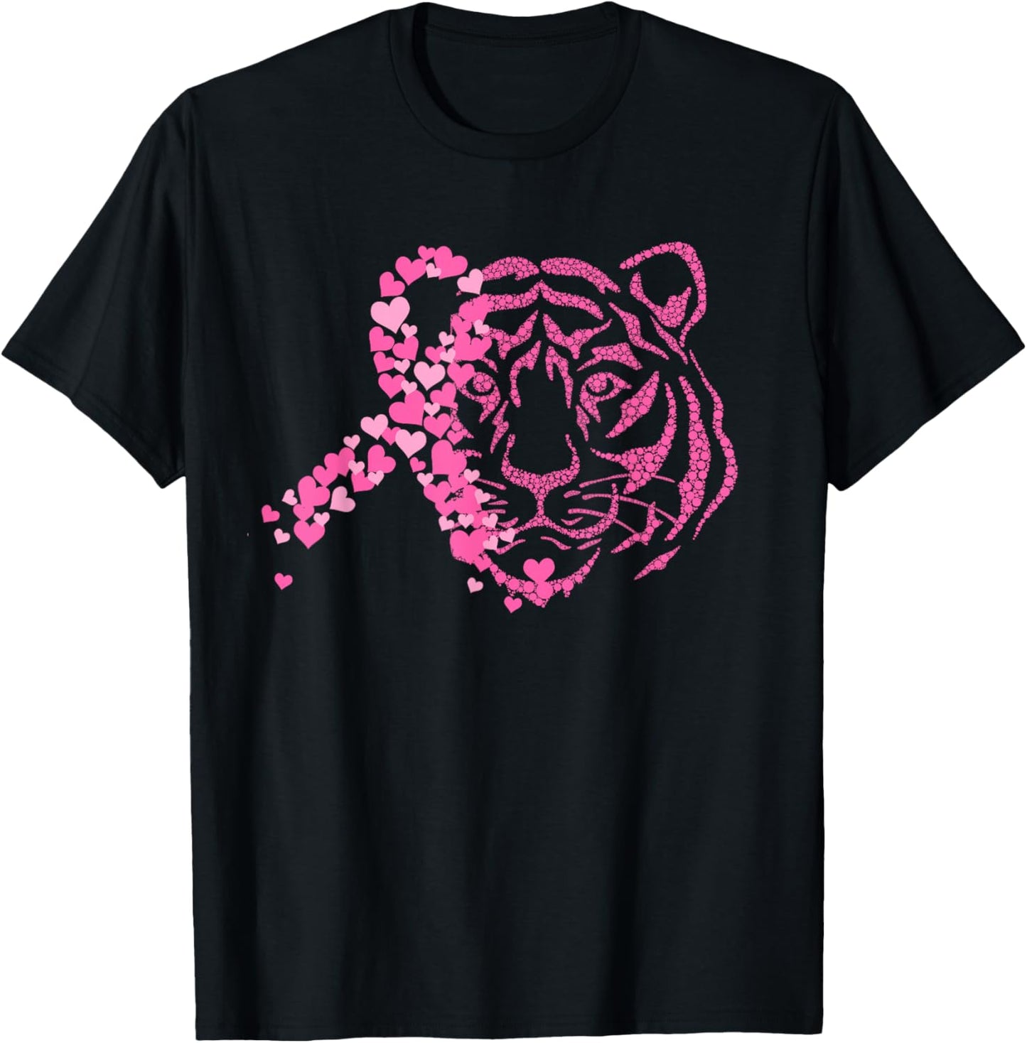 Tiger Pink Ribbon Breast Cancer Awareness Animal Warrior T-Shirt - T-Shirt | Black