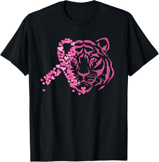 Tiger Pink Ribbon Breast Cancer Awareness Animal Warrior T-Shirt - T-Shirt | Black