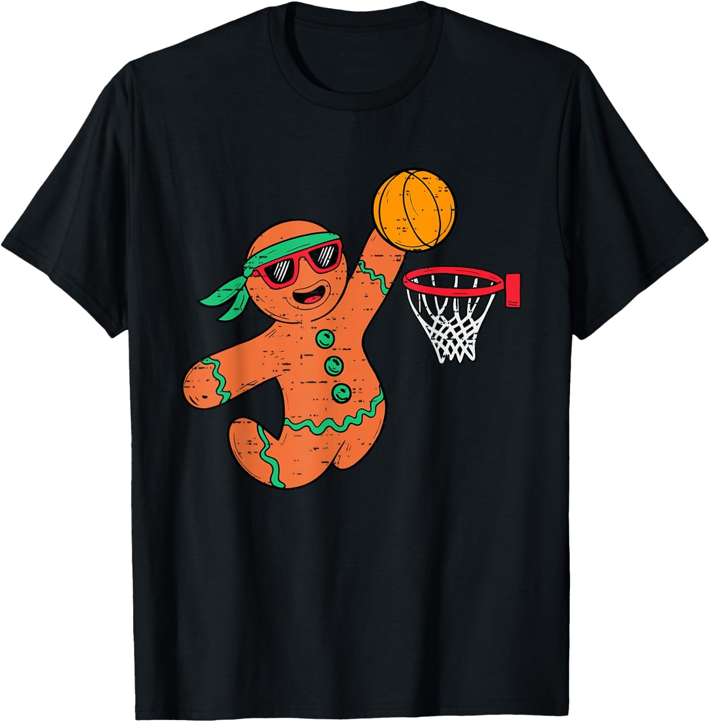 Funny Gingerbread Basketball Christmas Xmas Boys Kids T-Shirt - T-Shirt | Black