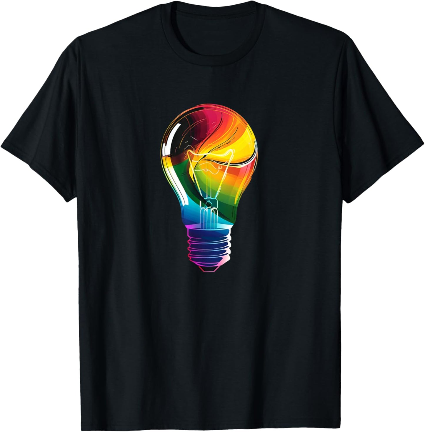 Funny Light Bulb Outfit -Adults Colorful Light Bulb Costume Black Small Classic Fit Short Sleeve Cotton Blend, Polyester T-Shirt - T-Shirt | Black