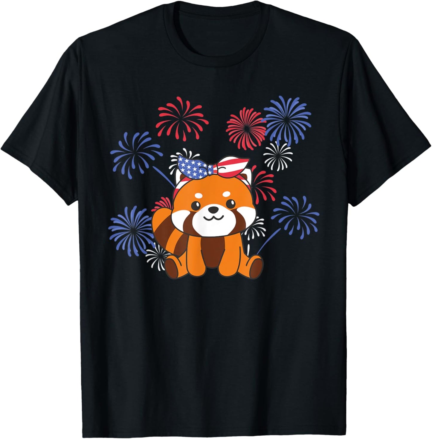 4th Of July American Red Panda For Kids Cute Usa Red Panda T-Shirt - T-Shirt | Black