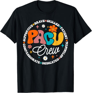 Groovy Floral PACU Crew Post Anesthesia Care Unit Nursing T-Shirt - T-Shirt | Black