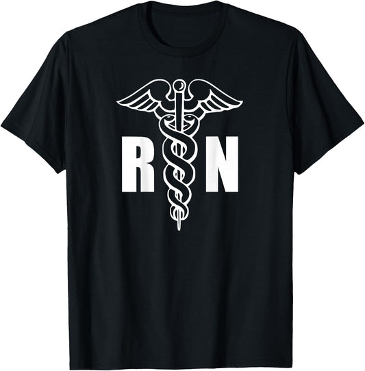 Nurse RN Caduceus Medical Symbol Nursing (Back Design) T-Shirt - T-Shirt | Black