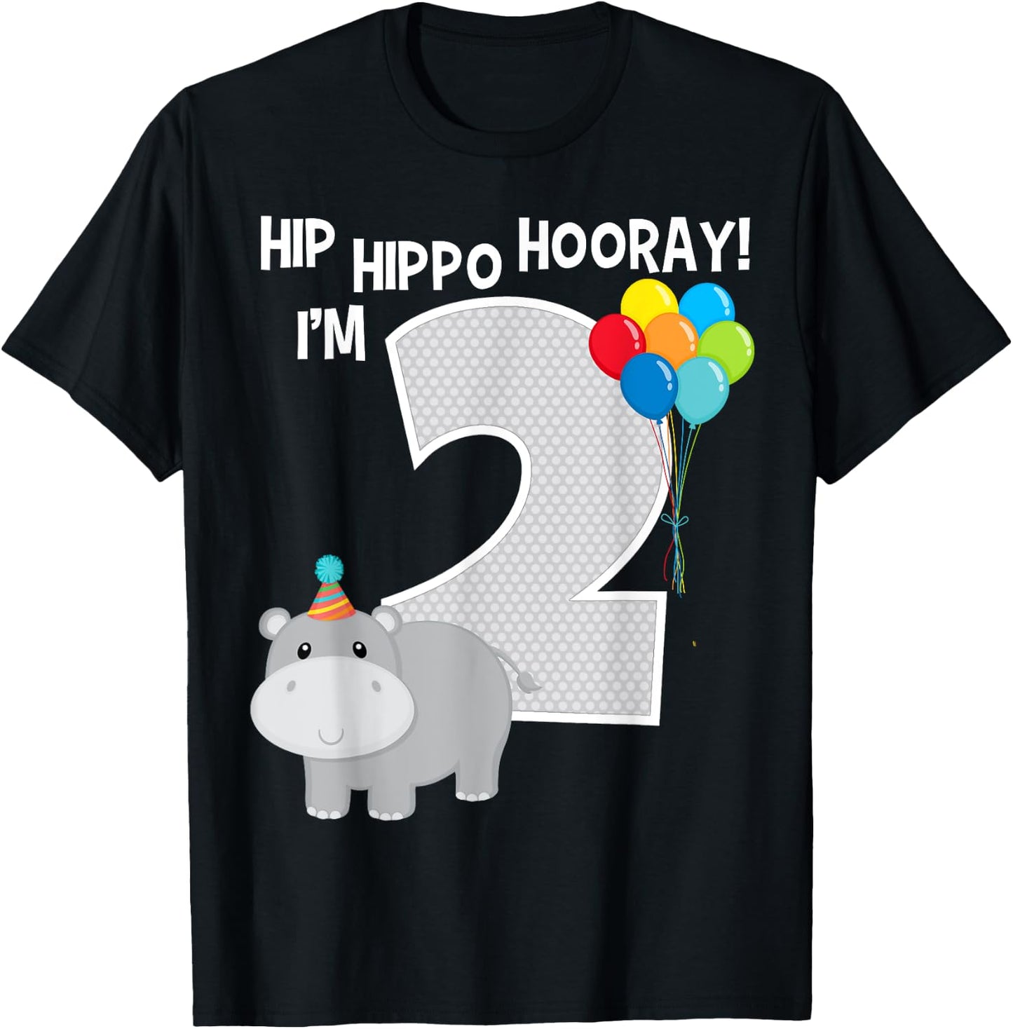Hip Hippo Hooray I'm 2 Zoo Theme 2nd Birthday Party Kids T-Shirt - T-Shirt | Black