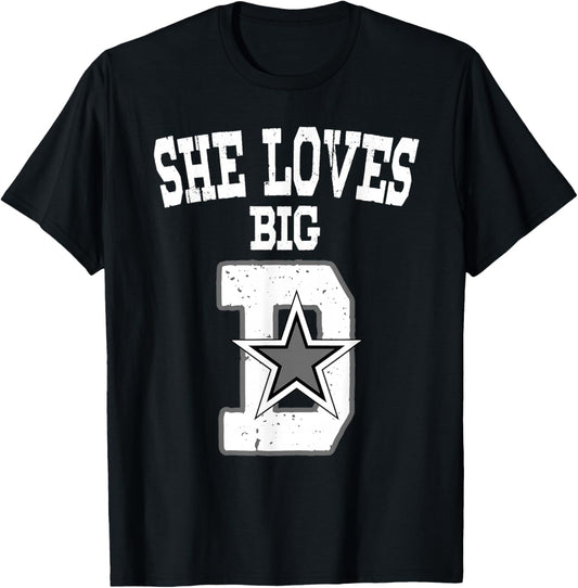 She Loves Big D - Distressed Dallas Denver Detroit Denmark T-Shirt - T-Shirt | Black
