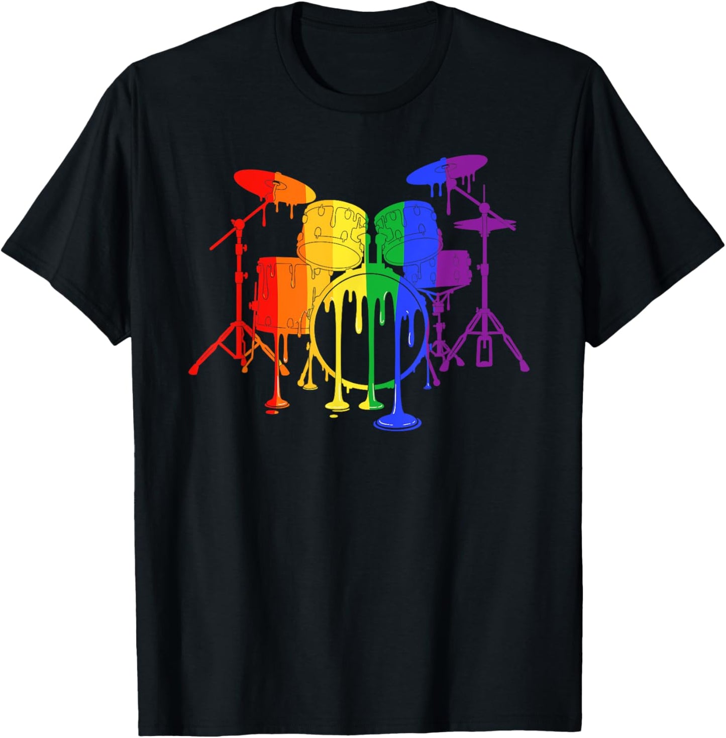 Ice Cream Drip Drum Rainbow Lesbian Gay Pride T-Shirt - T-Shirt | Black
