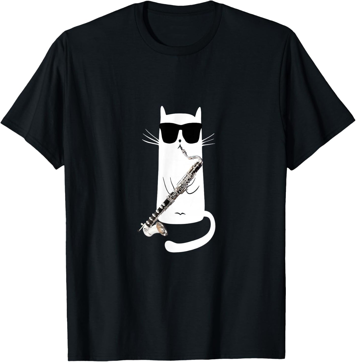 Funny Cat Wearing Sunglasses Playing Bass Clarinet T-Shirt - T-Shirt | Black