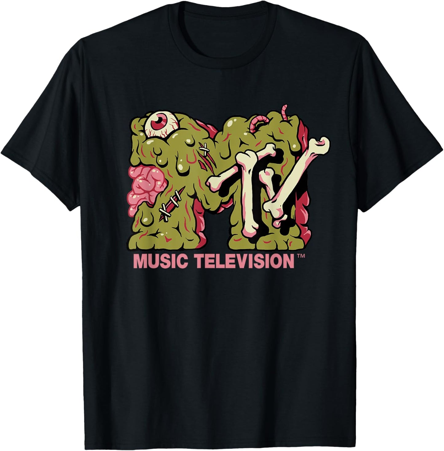 Mademark x MTV - MTV Logo Zombie Slime Brain Goo Undead Melted MTV T-Shirt - T-Shirt | Black
